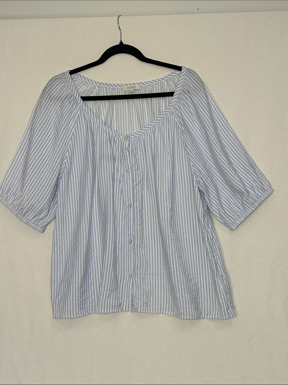 Light Blue Stripe Button-Front Women’s Blouse
